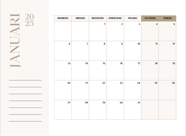 Maandpagina van A3 muurkalender – gezinsplanner met ruimte voor alle afspraken